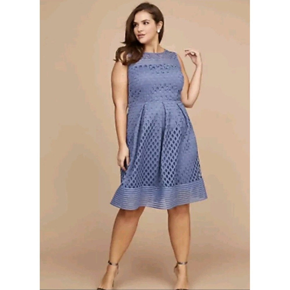 Lane Bryant Fit & Flare Dress Women's 24 Blue Lace Crochet Polka Dot